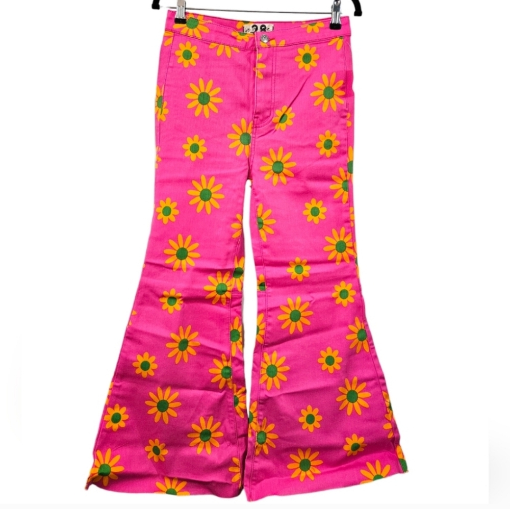 Free People YouthQuake Retro 70s Printed Crop Jeans in Lipstick Combo Size 25 - Picture 2 of 10